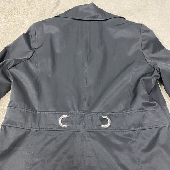 Via Spiga XL Womens Black Rain Coat Jacket Trench Animal Print Lining Belted - Picture 10 of 14